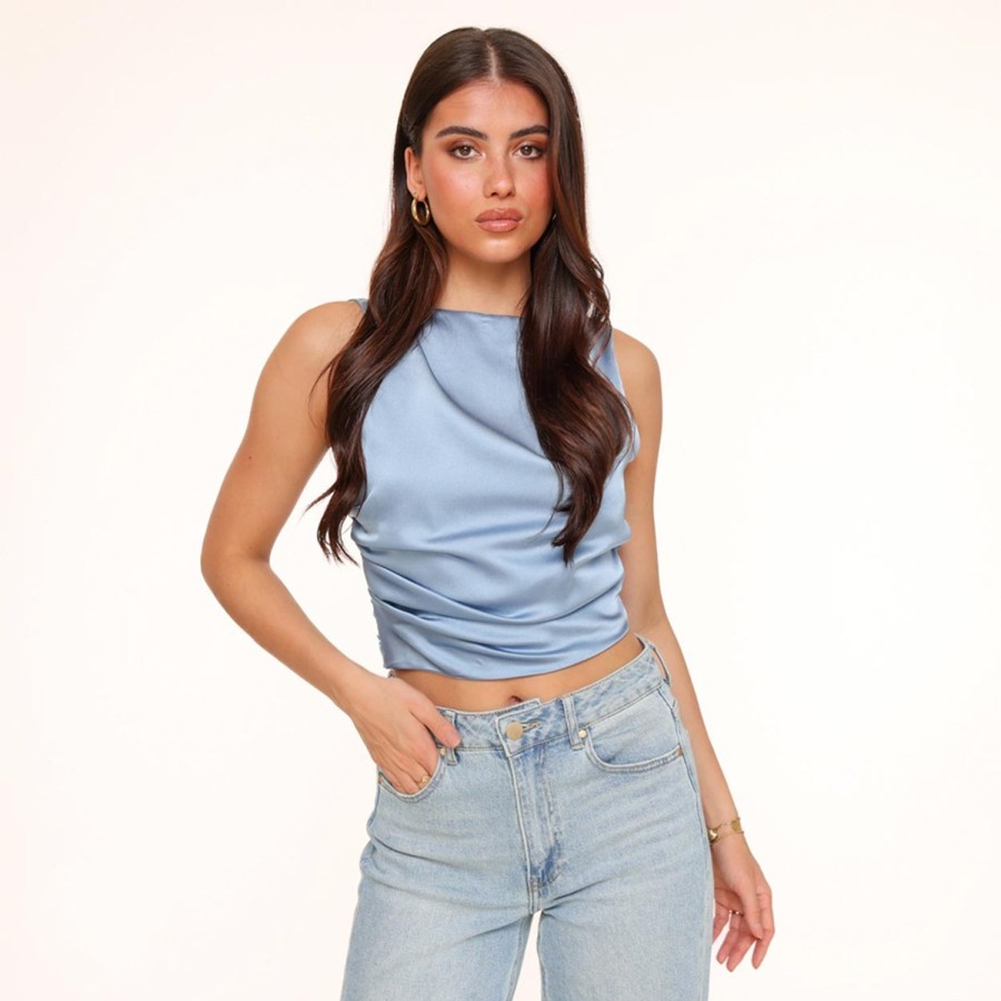 Olivia & Kate Tops | Jeans Blue Satin Open Back-Tops