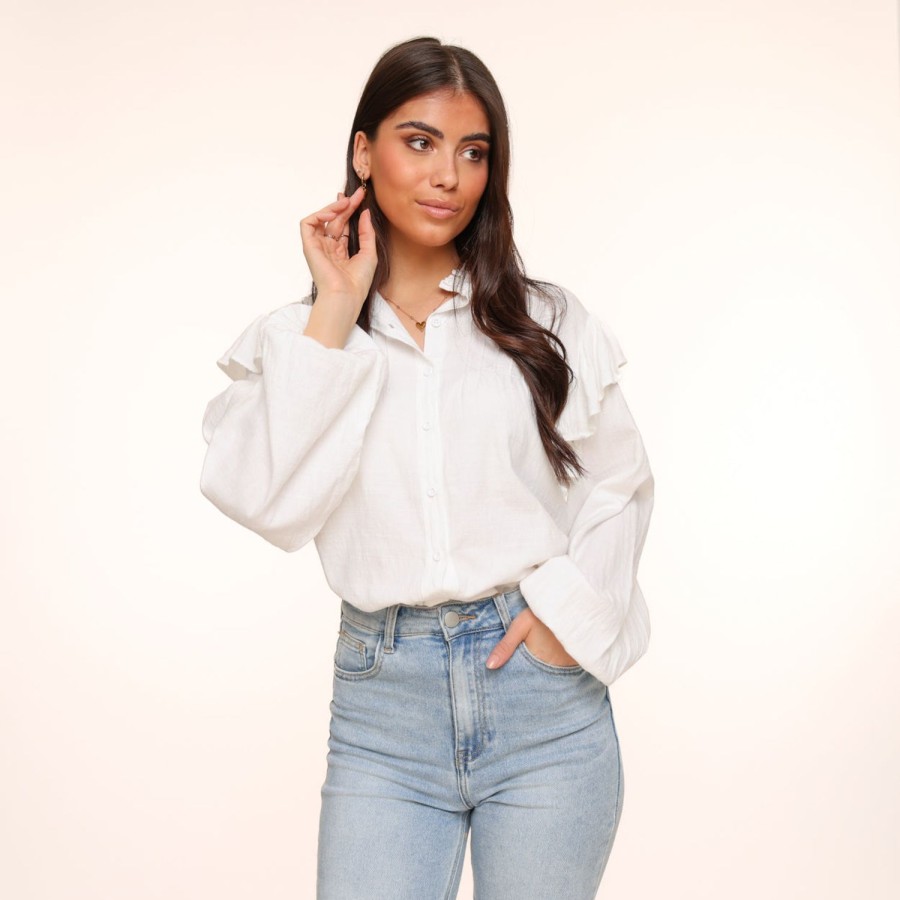 Olivia & Kate Tops | White Shoulder Ruffel-Blouse