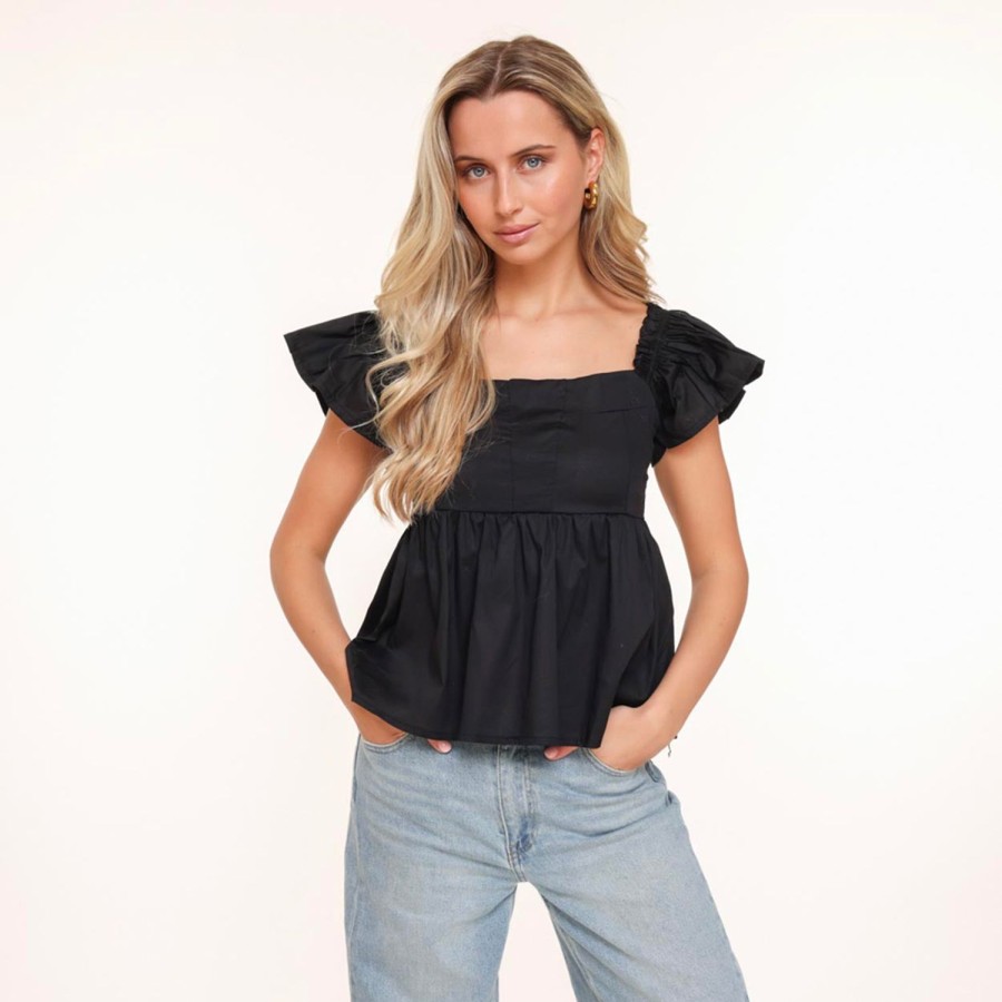 Olivia & Kate Tops | Black Ruffles Ss Sleeves-Top