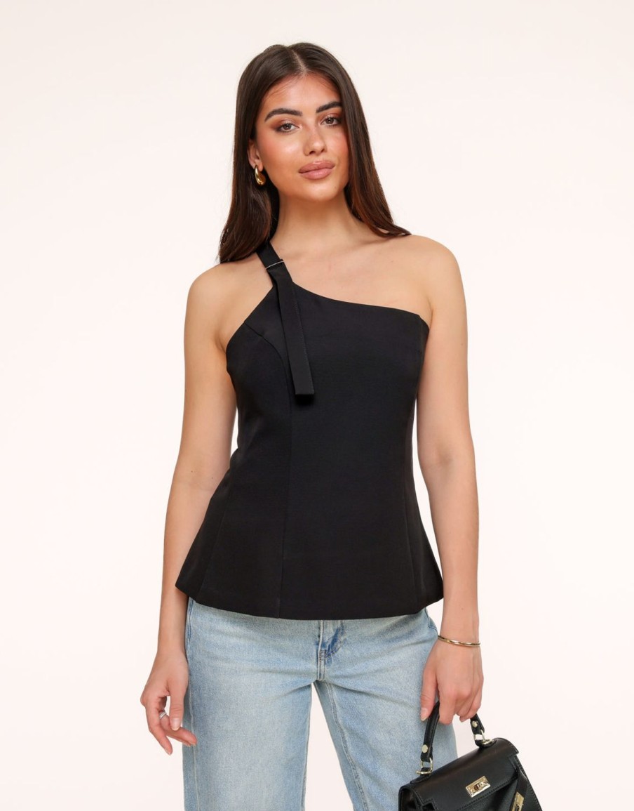 Olivia & Kate Tops | Black Asymmetric Open Back-Top