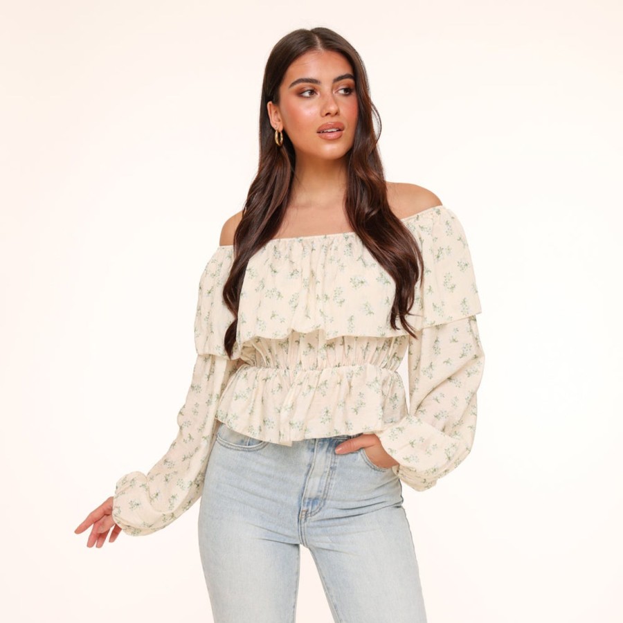 Olivia & Kate Tops | Army Green Flowers Off Shoulder -Top