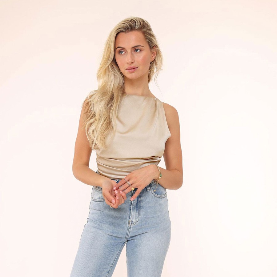 Olivia & Kate Tops | Beige Satin Open Back-Top