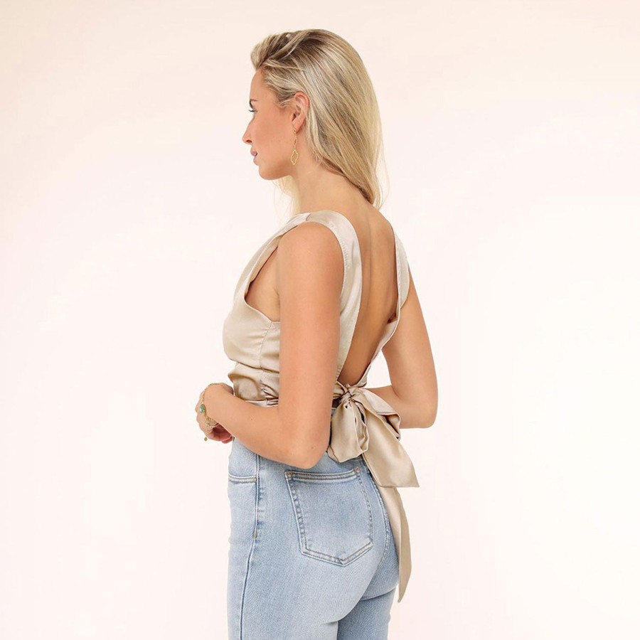 Olivia & Kate Tops | Beige Satin Open Back-Top