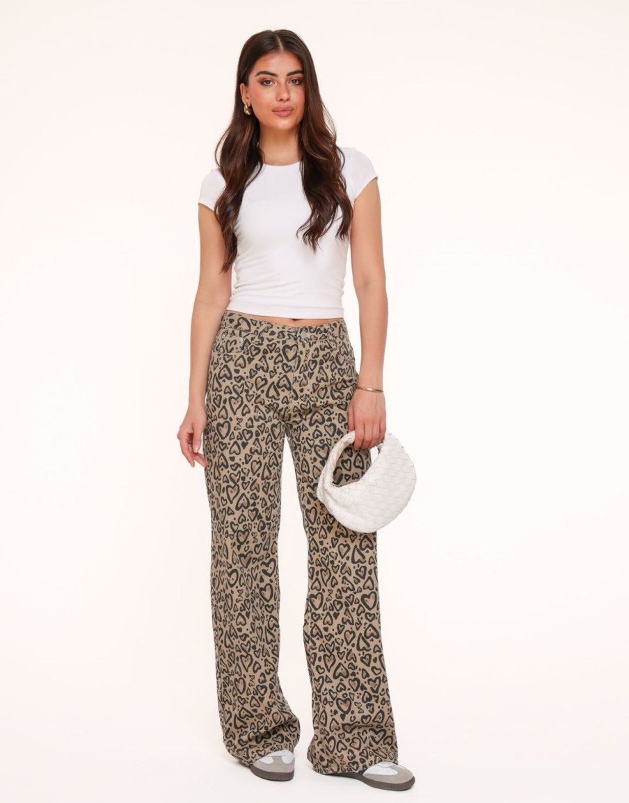 Olivia & Kate Trousers & Jeans | Brown Hearts Print-Jeans