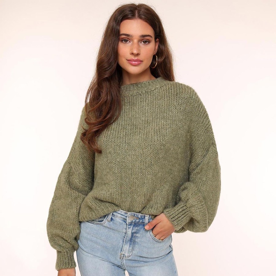 Olivia & Kate Sweaters | Army Green Wool Knitted-Sweater