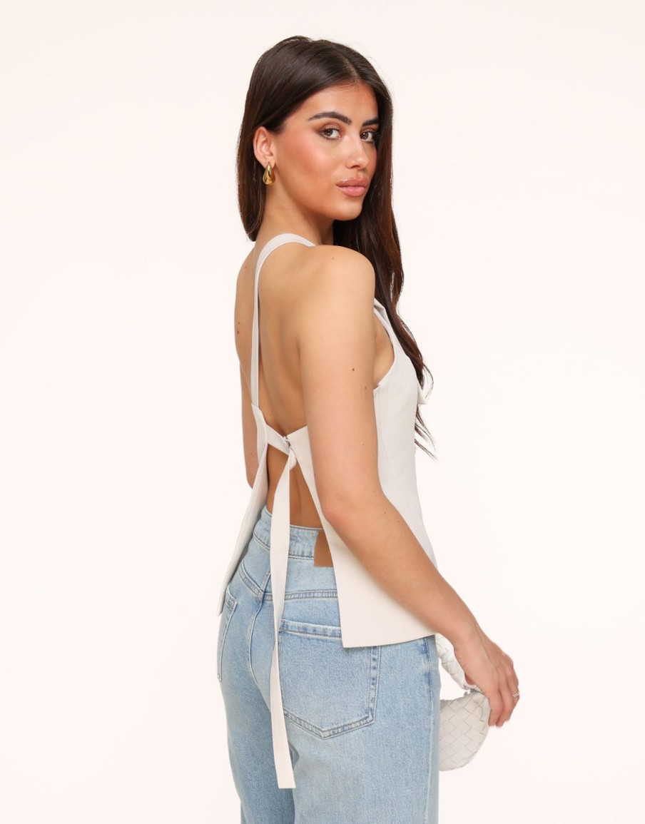 Olivia & Kate Tops | Beige Asymmetric Open Back-Top