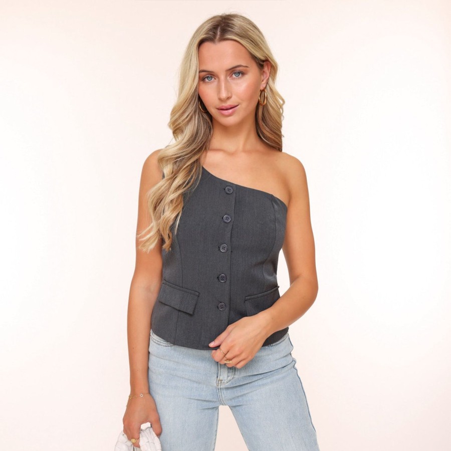 Olivia & Kate Tops | Dark Grey Buttons Details-Top