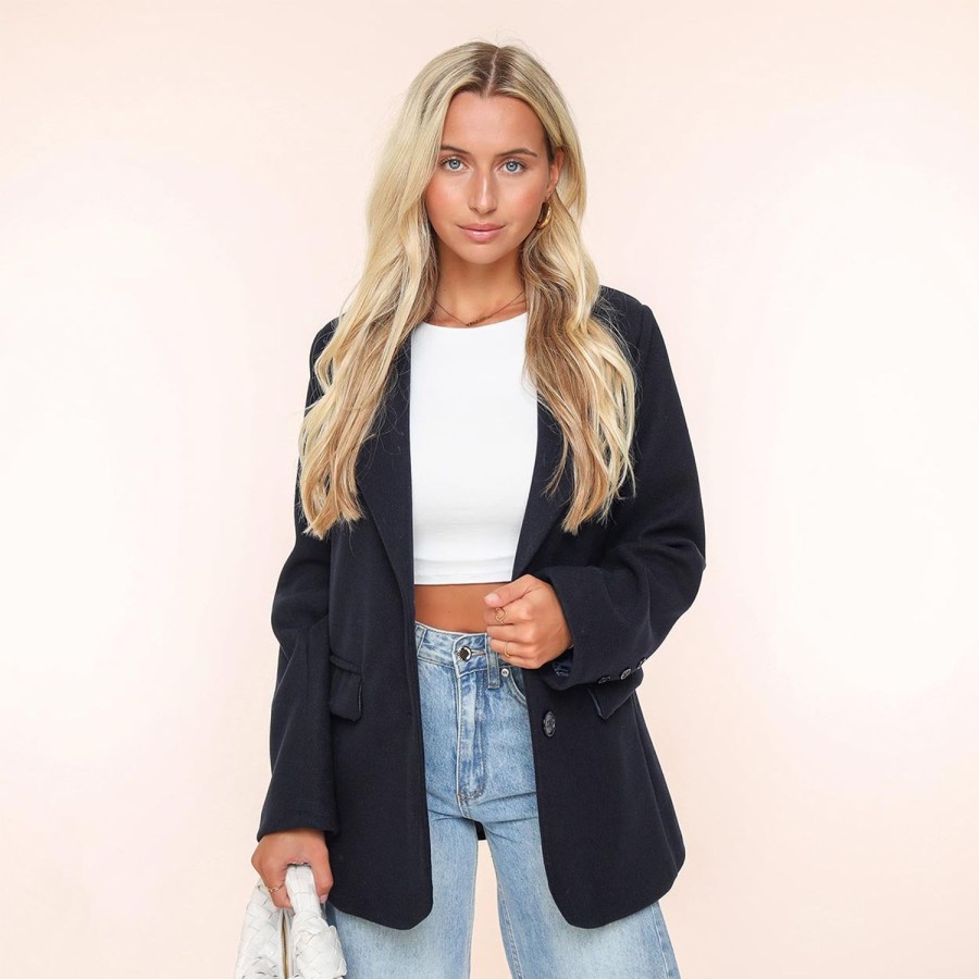 Olivia & Kate Jackets | Navy Oversized Wool Look-Blazer