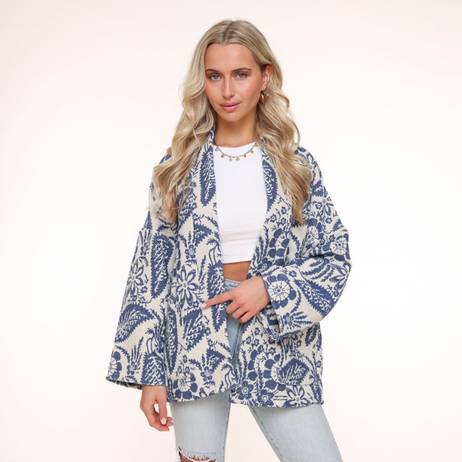 Olivia & Kate Cardigans | Darkblue Printed Ls-Jacket