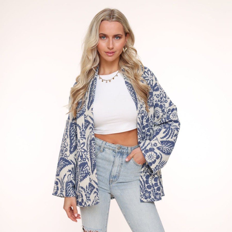 Olivia & Kate Cardigans | Darkblue Printed Ls-Jacket