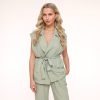 Olivia & Kate Gilets | Army Green Oversized Linen-Gilet