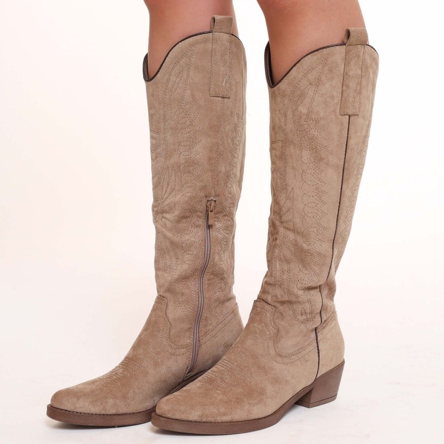 Olivia & Kate Boots | Beige High Suede Cowboy-Boots