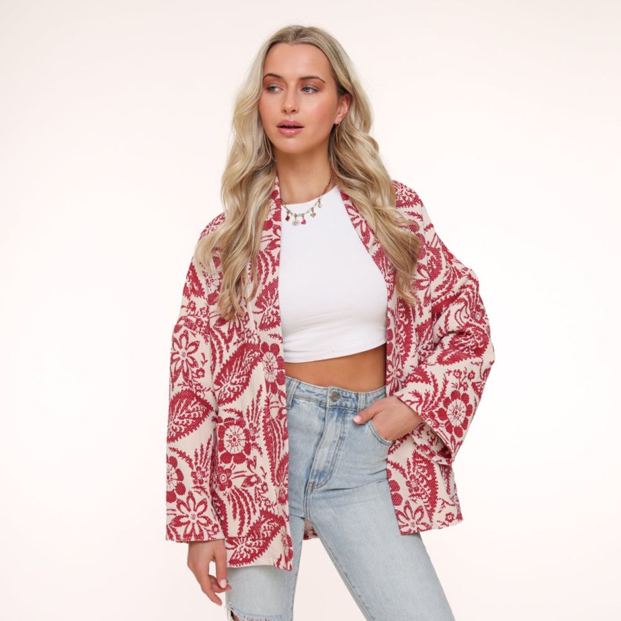 Olivia & Kate Cardigans | Red Printed Ls-Jacket