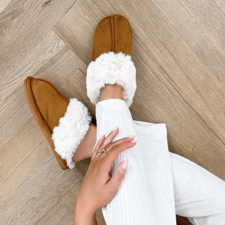 Olivia & Kate Slippers | Camel Fluffy-Slippers