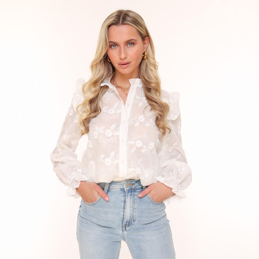 Olivia & Kate Tops | White Flowers-Blouse