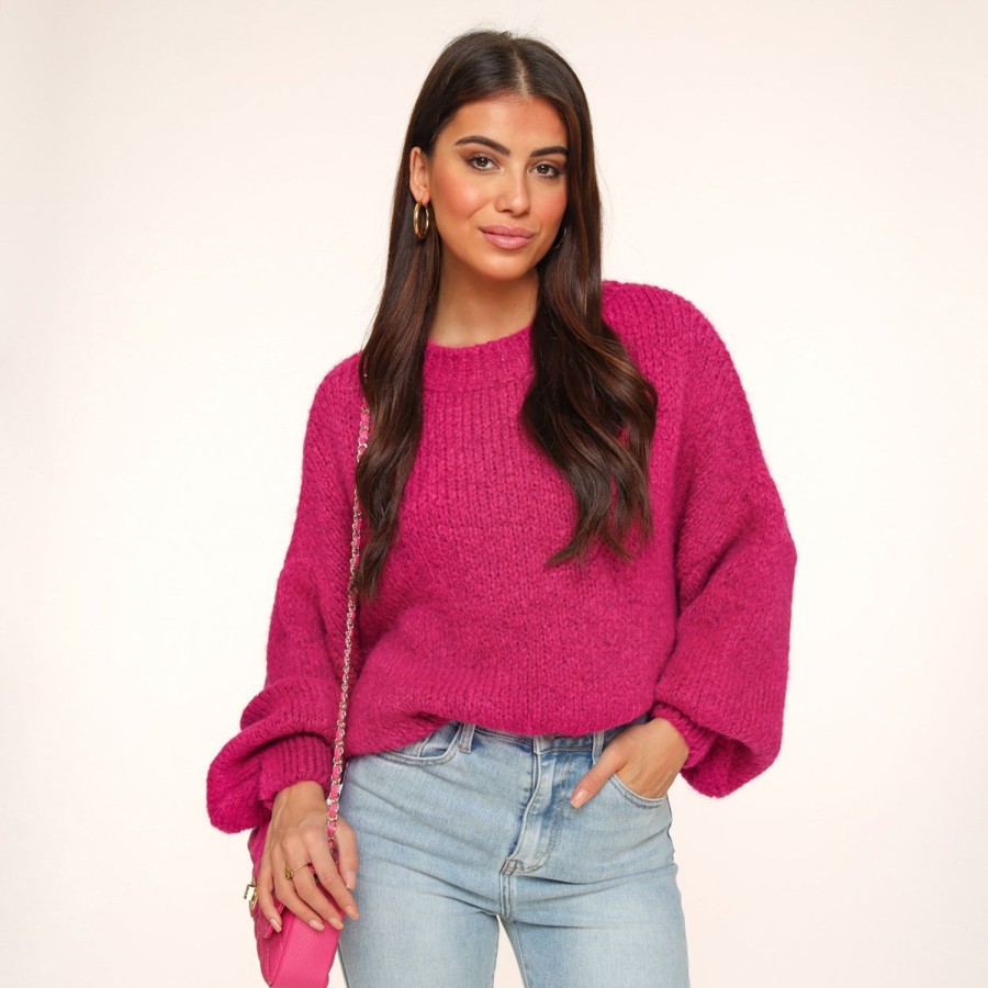 Olivia & Kate Sweaters | Dark Pink Wool Knitted-Sweater