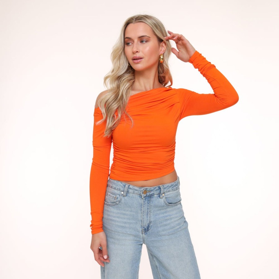 Olivia & Kate Tops | Orange Draped Off Shoulder-Top